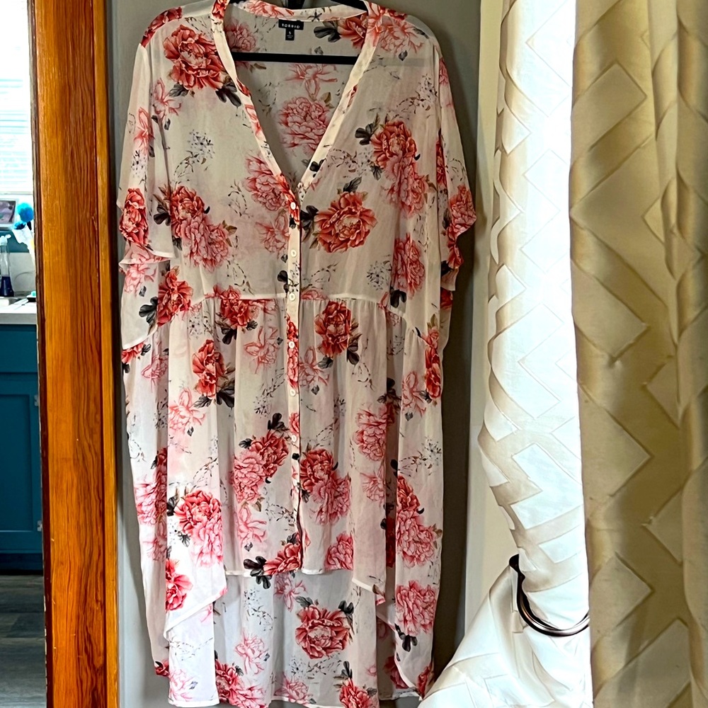 Lexie- Ivory Floral Chiffon BabyDoll Tunic